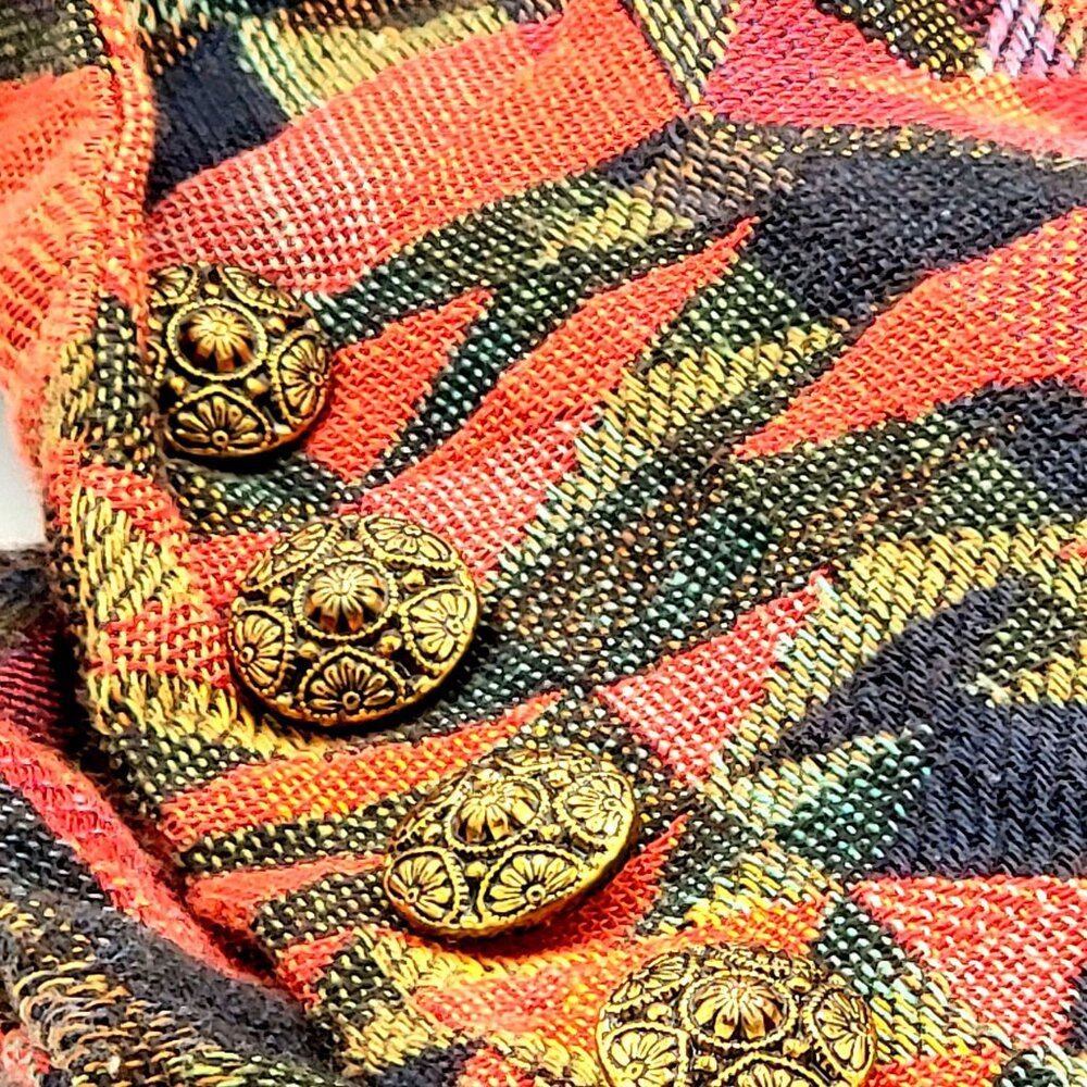 Vintage 90s  Geometric Pattern Cropped Blazer Jacket With Statement Buttons - Picture 8 of 11